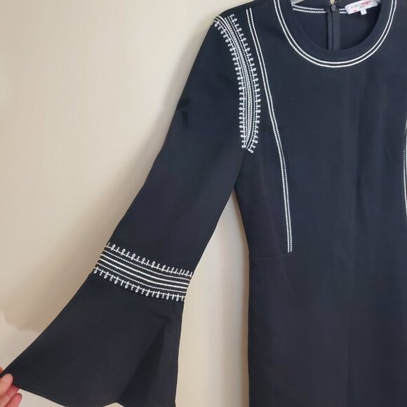 Kobi Halperin Dress Sz Small Bell Sleeve Stretch Knit Embroidered Above the Knee - Picture 4 of 7
